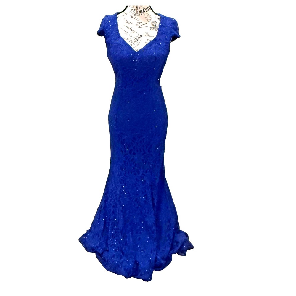 Blue Sparkle Lace‎ Prom Formal Gown Backless Sweetheart Neckline Long Dress - 2